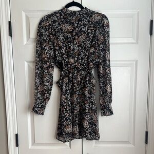 Lulus XS Floral Black Brown Pink Dress with Side Cutouts